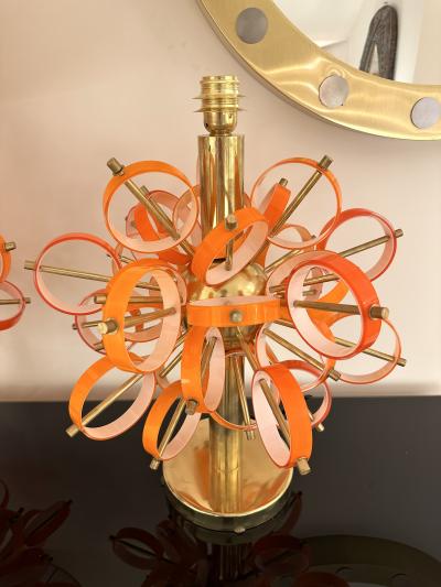 Contemporary Pair of Brass Sputnik Rings Murano Glass Lamps Italy