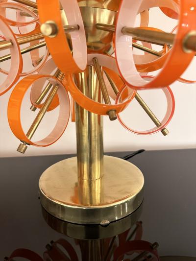 Contemporary Pair of Brass Sputnik Rings Murano Glass Lamps Italy