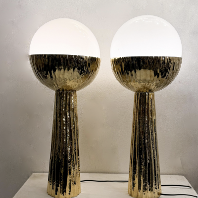 Contemporary Pair of Brass Table Lamps Italy
