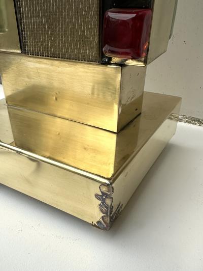 Contemporary Pair of Brass Textured and Cabochon Murano Glass Lamps Italy