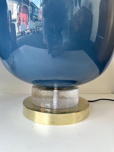 Contemporary Pair of Brass and Blue Murano Glass Bulb Lamps Italy