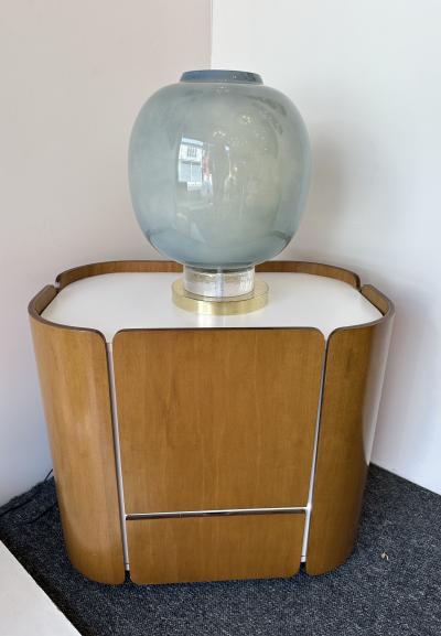 Contemporary Pair of Brass and Blue Murano Glass Bulb Lamps Italy