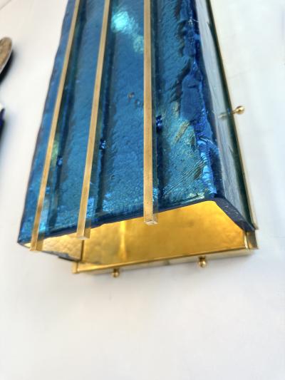 Contemporary Pair of Brass and Blue Murano Glass Sconces Italy