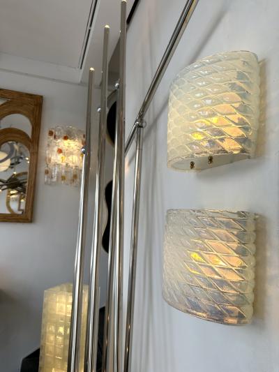 Contemporary Pair of Brass and Blue Opal Murano Glass Sconces Italy