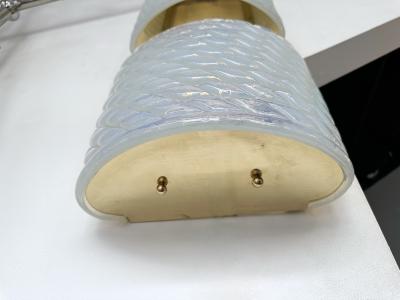 Contemporary Pair of Brass and Blue Opal Murano Glass Sconces Italy