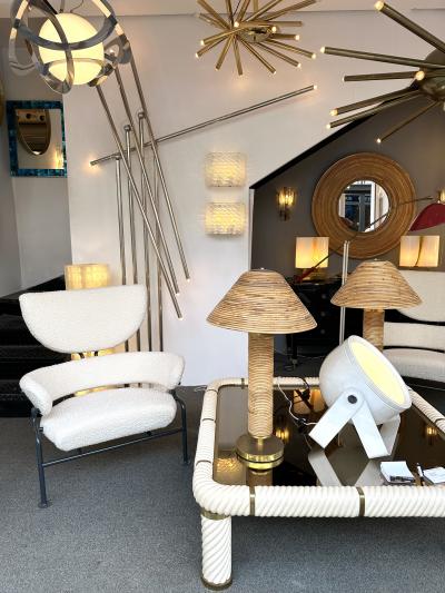 Contemporary Pair of Brass and Blue Opal Murano Glass Sconces Italy