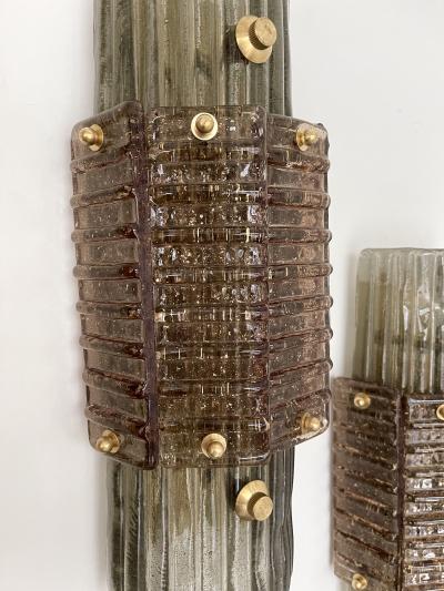 Contemporary Pair of Brass and Cola Gold Leaf Murano Glass Sconces Italy