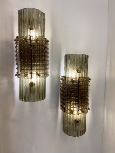 Contemporary Pair of Brass and Cola Gold Leaf Murano Glass Sconces Italy