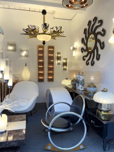 Contemporary Pair of Brass and Cola Gold Leaf Murano Glass Sconces Italy