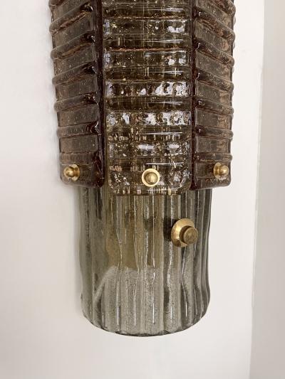 Contemporary Pair of Brass and Cola Gold Leaf Murano Glass Sconces Italy