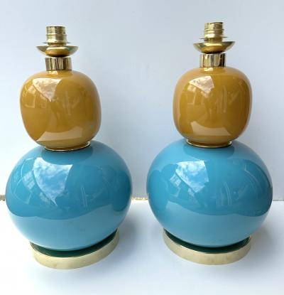 Contemporary Pair of Brass and Colored Bulb Murano Glass Lamps Italy