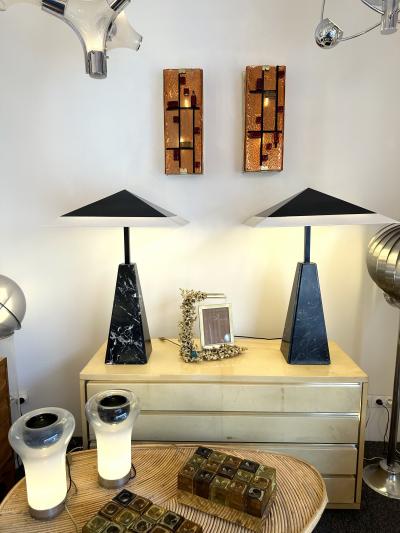 Contemporary Pair of Brass and Coral Murano Glass Sconces Italy