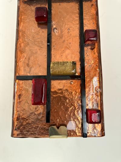 Contemporary Pair of Brass and Coral Murano Glass Sconces Italy