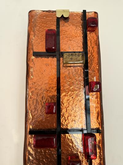 Contemporary Pair of Brass and Coral Murano Glass Sconces Italy