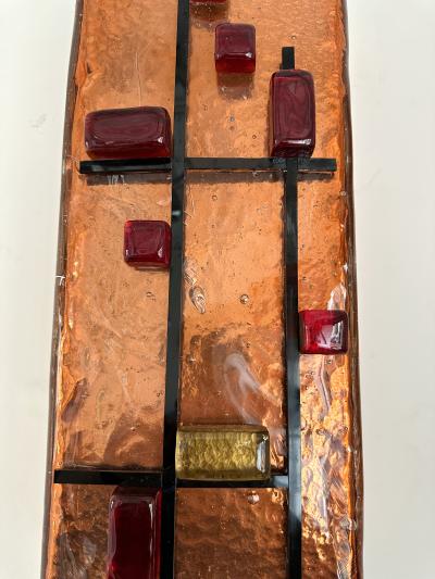 Contemporary Pair of Brass and Coral Murano Glass Sconces Italy