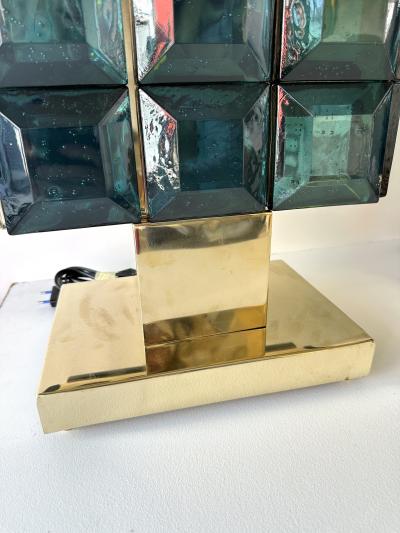 Contemporary Pair of Brass and Diamonds Murano Glass Lamps Italy