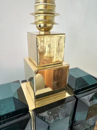 Contemporary Pair of Brass and Diamonds Murano Glass Lamps Italy