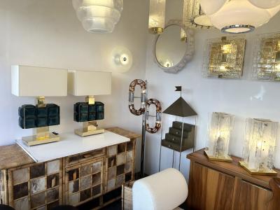 Contemporary Pair of Brass and Diamonds Murano Glass Lamps Italy