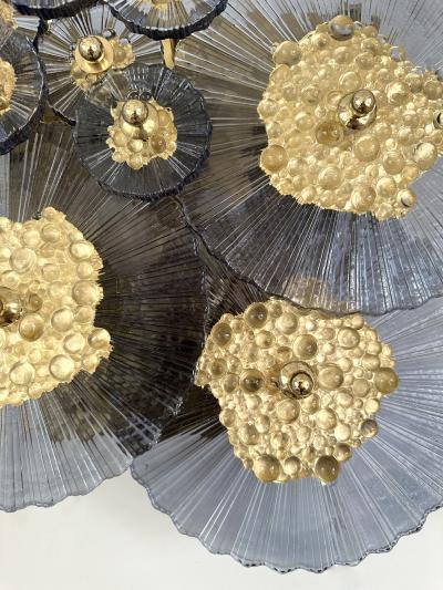 Contemporary Pair of Brass and Gold Bubble Murano Glass Disc Sconces Italy