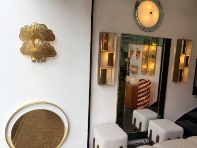 Contemporary Pair of Brass and Gold Murano Glass Palm Sconces Italy