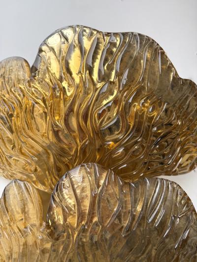 Contemporary Pair of Brass and Gold Murano Glass Palm Sconces Italy