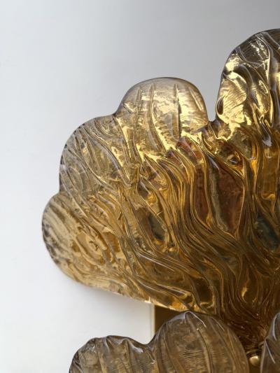 Contemporary Pair of Brass and Gold Murano Glass Palm Sconces Italy