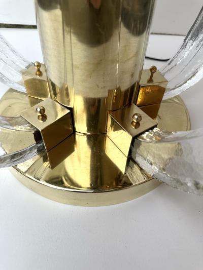 Contemporary Pair of Brass and Gray Murano Glass Flower Lamps Italy