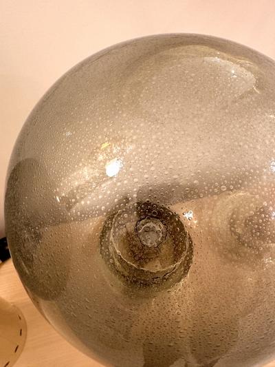 Contemporary Pair of Brass and Gray Murano Glass Globe Lamps Italy