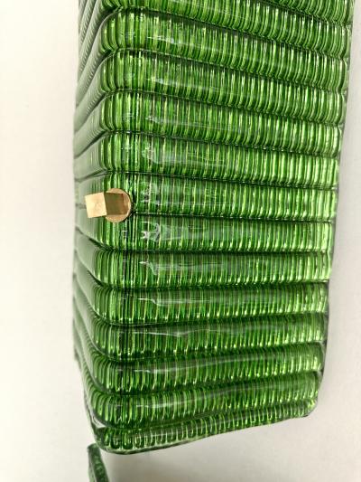 Contemporary Pair of Brass and Green Folded Leaf Murano Glass Sconces Italy