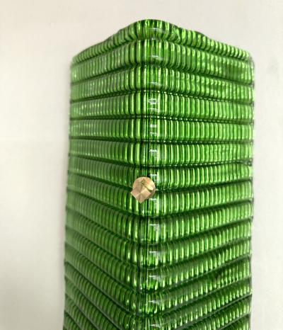 Contemporary Pair of Brass and Green Folded Leaf Murano Glass Sconces Italy