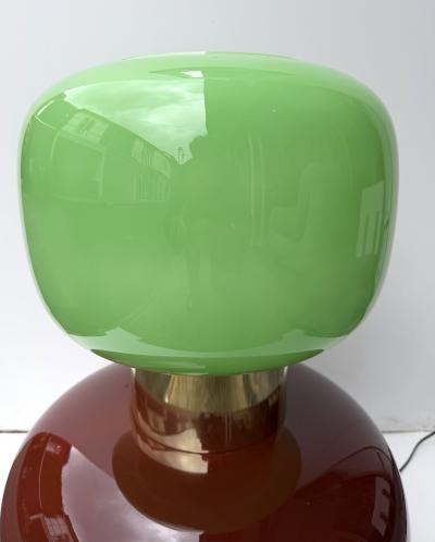 Contemporary Pair of Brass and Green Murano Glass Bulb Shade Lamps Italy