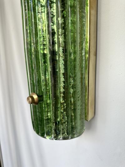 Contemporary Pair of Brass and Green Murano Glass Sconces Italy