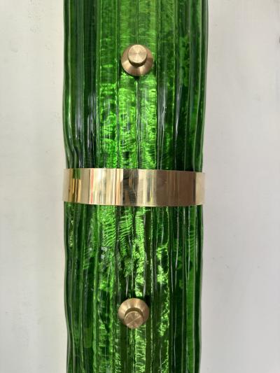 Contemporary Pair of Brass and Green Murano Glass Sconces Italy