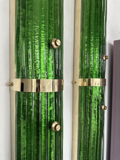 Contemporary Pair of Brass and Green Murano Glass Sconces Italy
