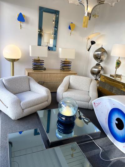 Contemporary Pair of Brass and Multicolor Murano Glass Blade Lamps Italy