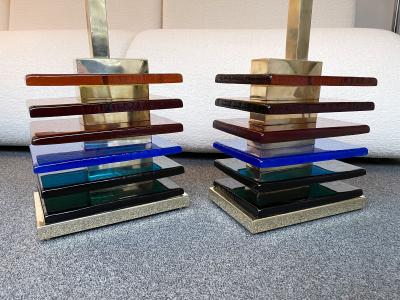 Contemporary Pair of Brass and Multicolor Murano Glass Blade Lamps Italy