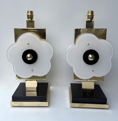 Contemporary Pair of Brass and Murano Glass Big Flowers Lamps Italy