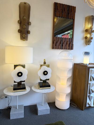 Contemporary Pair of Brass and Murano Glass Big Flowers Lamps Italy