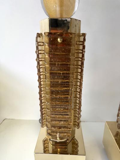 Contemporary Pair of Brass and Murano Glass Blade Robot Lamps Italy