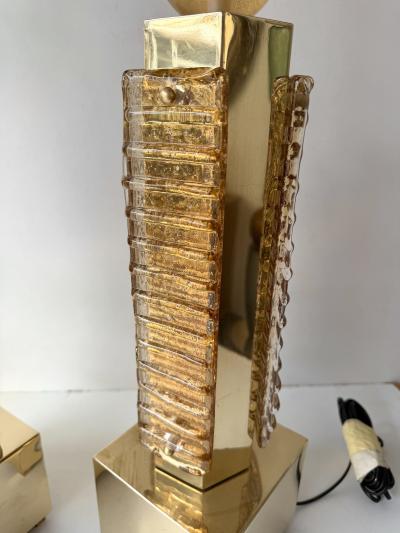 Contemporary Pair of Brass and Murano Glass Blade Robot Lamps Italy