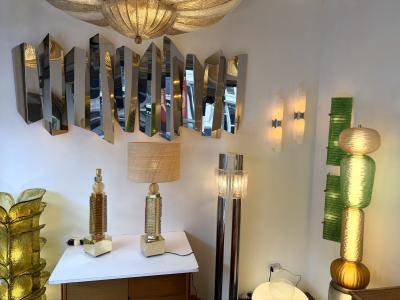 Contemporary Pair of Brass and Murano Glass Blade Robot Lamps Italy