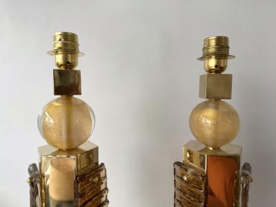 Contemporary Pair of Brass and Murano Glass Blade Robot Lamps Italy