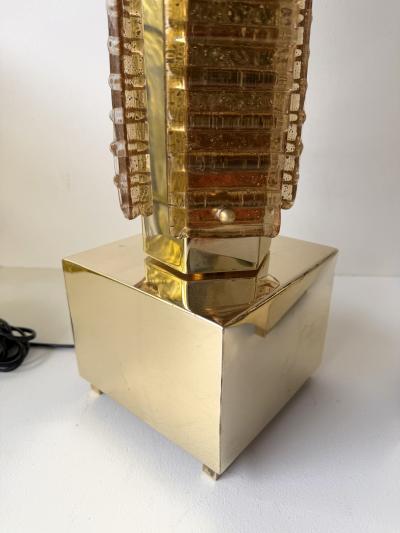 Contemporary Pair of Brass and Murano Glass Blade Robot Lamps Italy