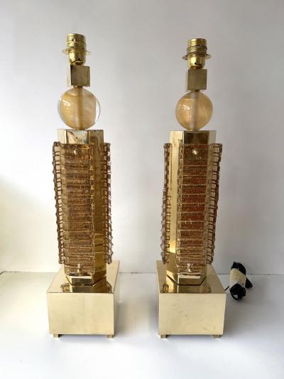 Contemporary Pair of Brass and Murano Glass Blade Robot Lamps Italy