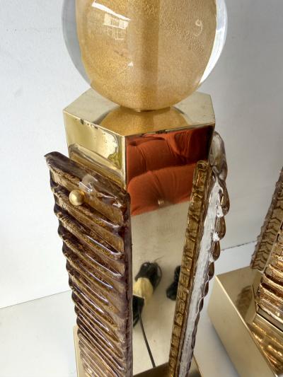 Contemporary Pair of Brass and Murano Glass Blade Robot Lamps Italy