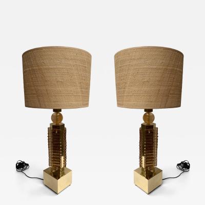 Contemporary Pair of Brass and Murano Glass Blade Robot Lamps Italy