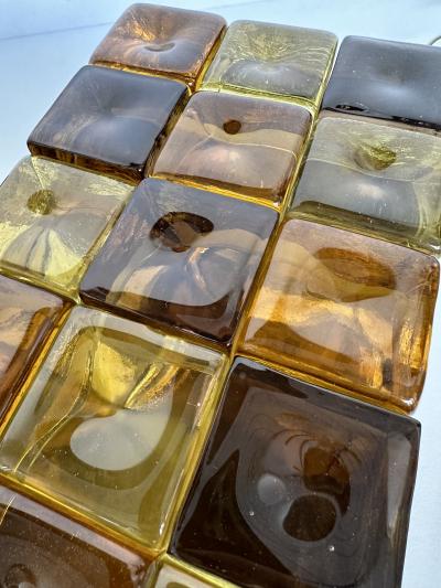 Contemporary Pair of Brass and Murano Glass Cube Marquetry Lamps Italy
