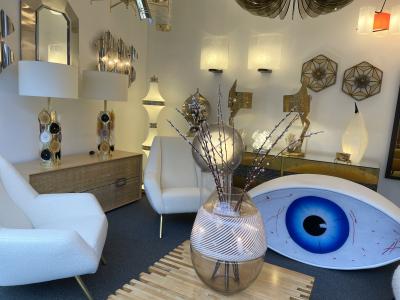 Contemporary Pair of Brass and Murano Glass Flame Lamps Italy