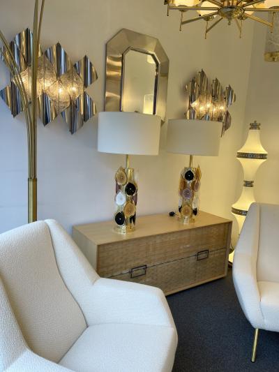Contemporary Pair of Brass and Murano Glass Flame Lamps Italy