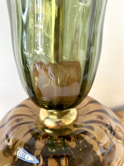Contemporary Pair of Brass and Murano Glass Flower Lamps Italy